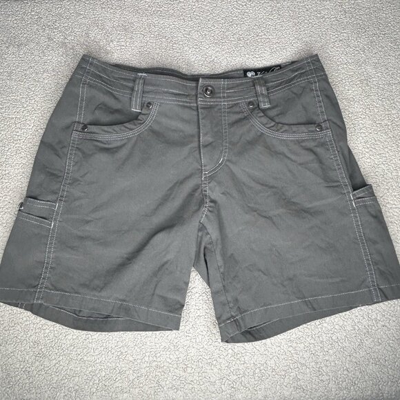 Kuhl Shorts Womens 4 Gray Hiking Stretch Pockets Outdoor Logo Utility 6" Inseam - Picture 2 of 12